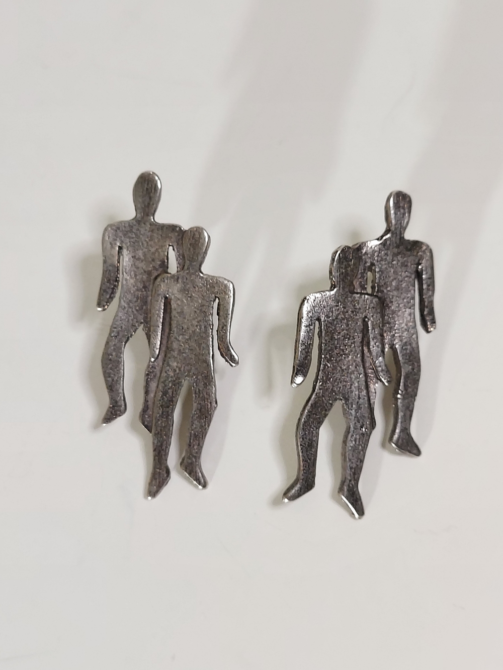 Human Figures Couple Pair Pewter Silver Toned Metal Statement Pierced Earrings
